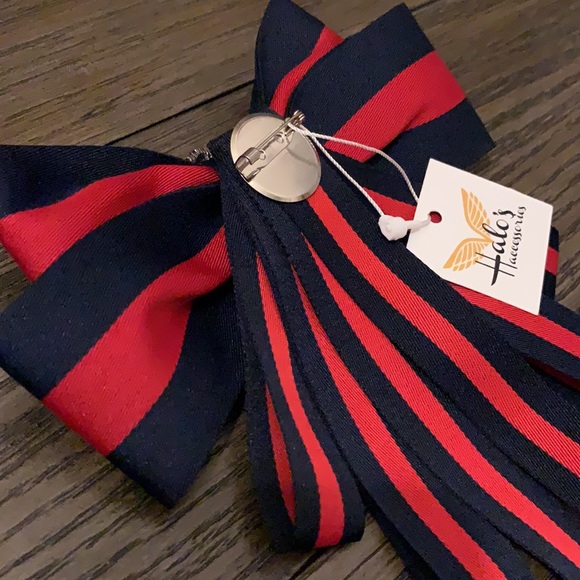 Red and blue striped brooch with pendant detail - Picture 3 of 4